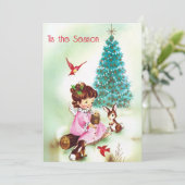 Oude Dieren uit het Bos en Kind met Kerstmis Feestdagenkaart (Staand voorkant)