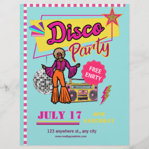 Oude Disco Party Flyer 80s retro Verjaardagsfeestj