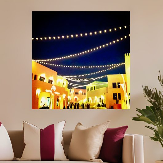 Oude Doha-haven 's nachts Poster