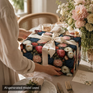Oude donkere bloemige pioen dahlia roze patroon inpakpapier vel