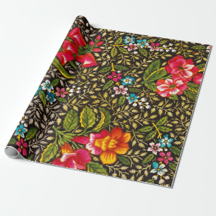 Oude Donkere Bloemige Toile Botanische Patroon Cadeaupapier