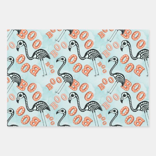 Oude donkere gotische flamingo skelet Halloween Inpakpapier Vel (Voorkant 2)