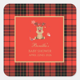 Oude donkerrode babyshower servetten vierkante sticker