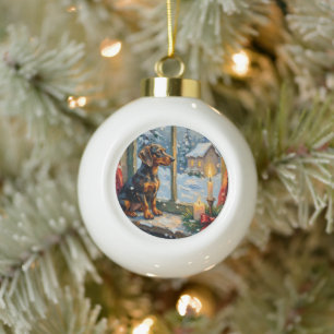 Oude Doxer bij een knus Kerstmisraam Keramische Bal Ornament