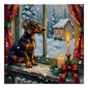 Oude Doxer bij een knus Kerstmisraam Perfect Poster