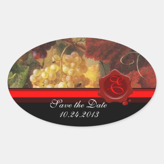 OUDE DRUIVENWIJNBELASTINGPARTIJ, RODE WASSEAL OVALE STICKER (Voorkant)