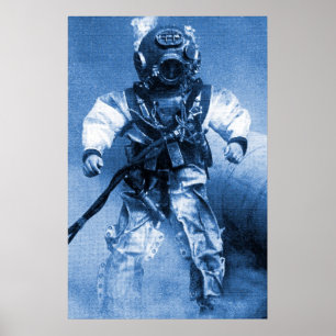 oude duiker met brass helm blue kleur poster