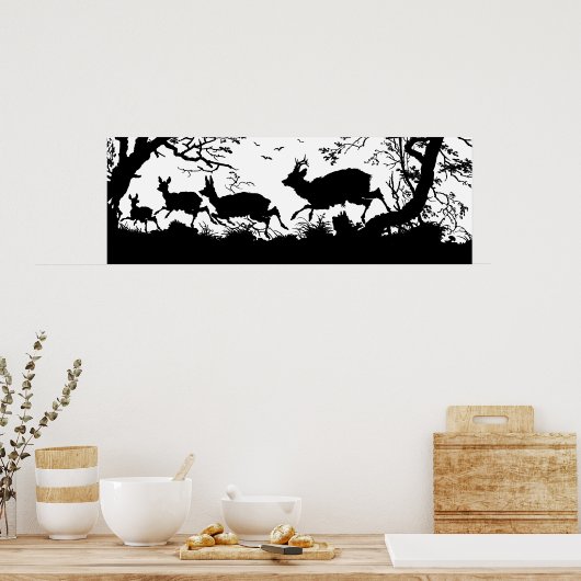 Oude Duitse gravering van Fleingdeer in Forest Poster (Keuken)