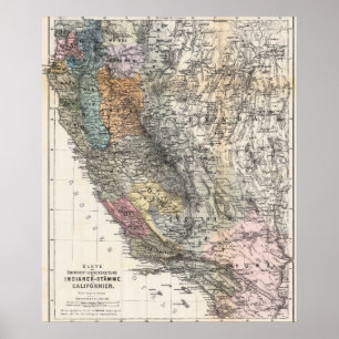 Oude Duitse kaart van Californië 1879 Poster
