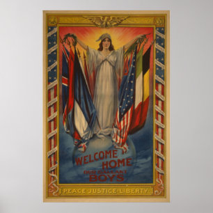 Oude Eerste Wereldoorlog Poster Vrede Recht Vrijhe
