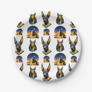 Oude Egypte Piramide Anubis Patroon Ontwerp Papieren Bordje