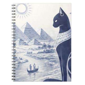 Oude Egyptische Bastet Kat en Piramides Blauw Notitieboek