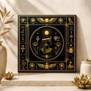 Oude Egyptische Godin Zwarte Goud Heilige Symbolen Tegeltje