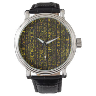 Oude Egyptische hiërogliefen goud en zwart kleur Horloge