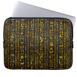 Oude Egyptische hiërogliefen goud en zwart kleur Laptop Sleeve