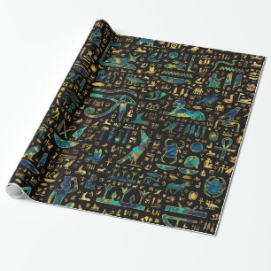 Oude Egyptische hiërogliefen Marmer en Gold Cadeaupapier