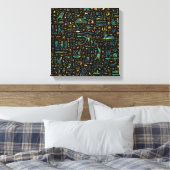 Oude Egyptische hiërogliefen Marmer en Gold Canvas Afdruk (Insitu (Slaapkamer))