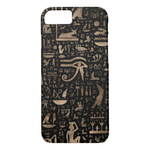 Oude Egyptische hiërogliefen - zwart en goud iPhone 8/7 Hoesje