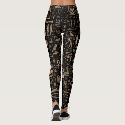Oude Egyptische hiërogliefen - zwart en goud Leggings (Achterkant)