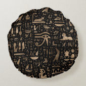 Oude Egyptische hiërogliefen - zwart en goud Rond Kussen (Achterkant)