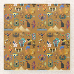 Oude Egyptische Hieroglyphic - Pattern Hieroglyphi Glazen Onderzetter