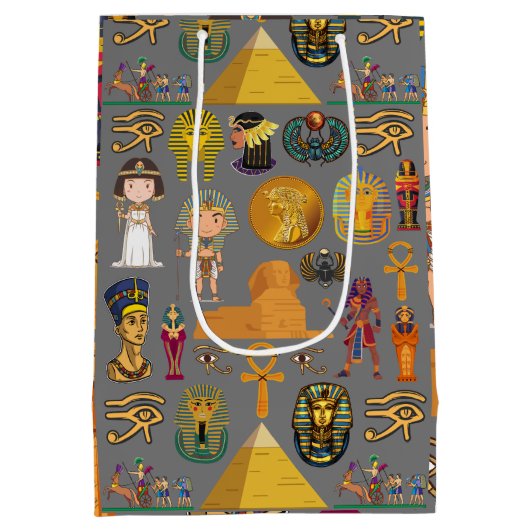 Oude Egyptische Hieroglyphic - Pattern Pharaoh Medium Cadeauzakje (Achterkant)