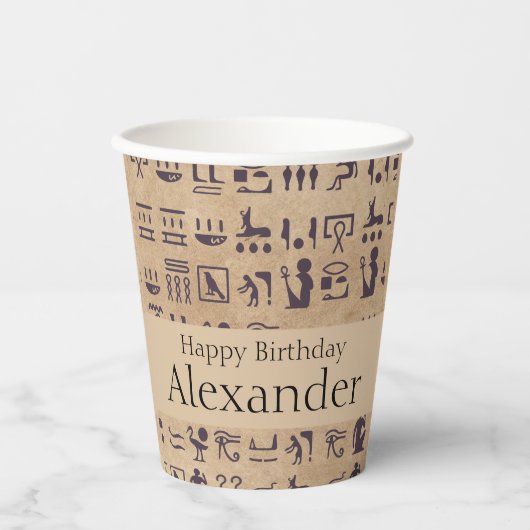 Oude Egyptische Hieroglyphics Kunst over Parchment Papieren Bekers (Voorkant)