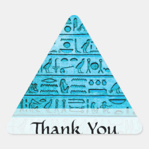 Oude Egyptische Hieroglyphs Blue Driehoek Sticker