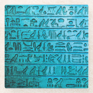 Oude Egyptische Hieroglyphs Blue Glazen Onderzetter