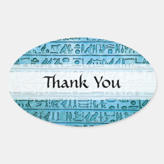 Oude Egyptische Hieroglyphs Blue Ovale Sticker (Voorkant)
