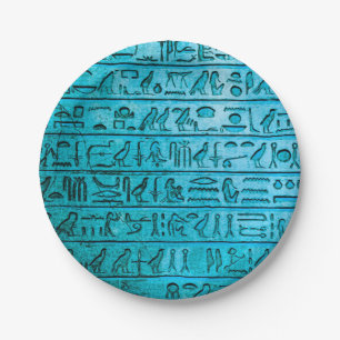 Oude Egyptische Hieroglyphs Blue Paper-Borden Papieren Bordje