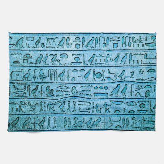 Oude Egyptische Hieroglyphs Blue Theedoek (Horizontaal)