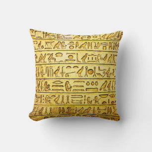 Oude Egyptische Hieroglyphs - Geel Kussen