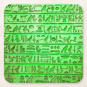 Oude Egyptische Hieroglyphs Green Vierkante Kartonnen Onderzetter