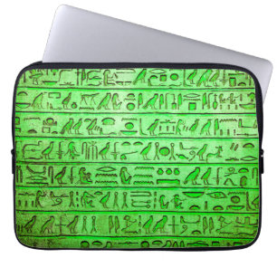 Oude Egyptische Hieroglyphs Groene laptophoes Laptop Sleeve