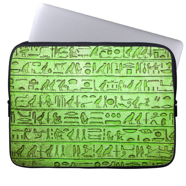 Oude Egyptische Hieroglyphs Groene laptophoes Laptop Sleeve (Voorkant)