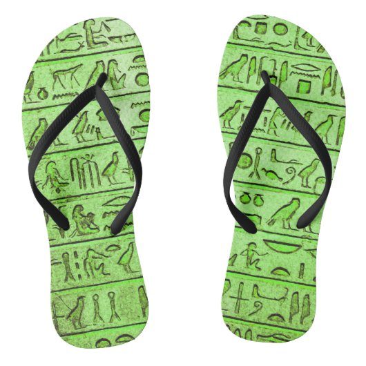 Oude Egyptische Hieroglyphs Groene Teenslippers (Voetbed)
