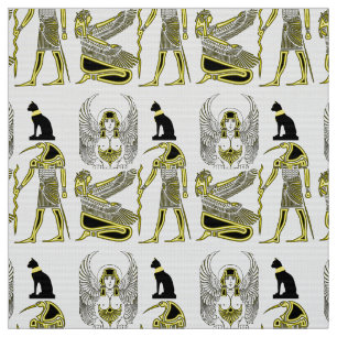 Oude Egyptische Hieroglyphs in zwart en geel Stof