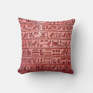 Oude Egyptische Hieroglyphs - Rode Square Pillow Kussen