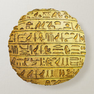 Oude Egyptische Hieroglyphs Yellow Rond Kussen
