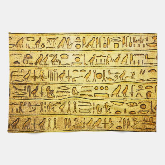Oude Egyptische Hieroglyphs Yellow Theedoek (Horizontaal)