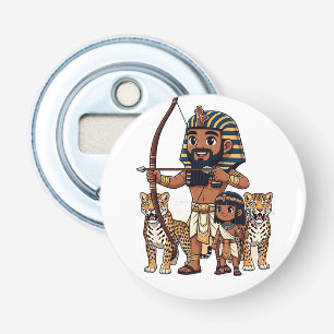 Oude Egyptische jacht met luipaarden Button Flesopener