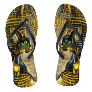 Oude Egyptische kat Goddess Bastet AI Art Teenslippers
