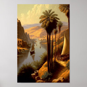 Oude Egyptische Nijlrivier Fantasy Art Poster