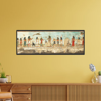 Oude Egyptische processie muur kunst - Mythologie Canvas Afdruk