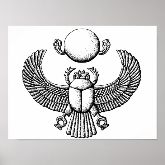 Oude Egyptische Scarab Black en White Poster (Voorkant)