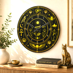 Oude Egyptische Symbolen Zwart Goud Patroon Luxe Grote Klok