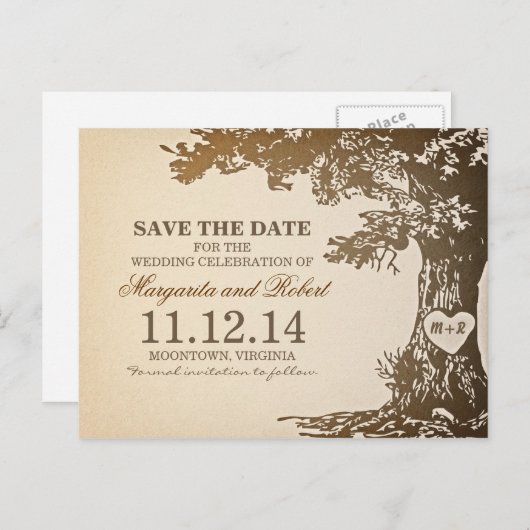 Oude eikenboom Bewaar de datum briefkaarten (Voorkant / Achterkant)