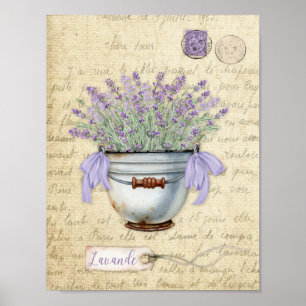 Oude Emaille Pot Franse Lavendel Poster