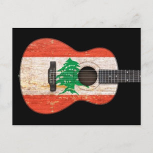 Oude en versleten Libanese vlag Akoestische gitaar Briefkaart